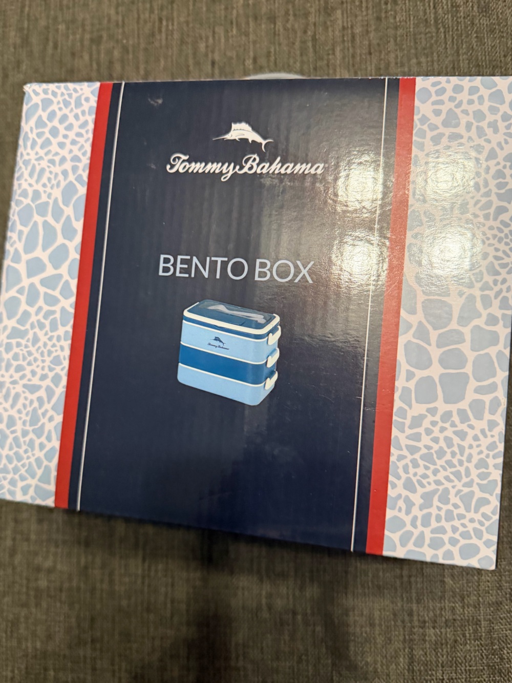 Tommy Bahama Navy Blue Bento Box with White Accents